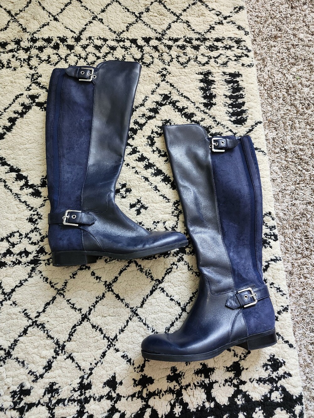 Clarks Navy Leather & Suede Knee-High Riding Boots